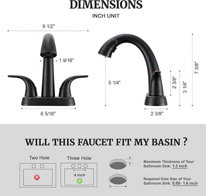 Bathroom Faucet with Sprayer, 4 Inch Oil Rubbed Bronze with Pop Up Drain | Ultimate Unicorn Centerset Pull Down Vanity Faucets 3 Hole- Two Handle Modern Washbasin Tap Set for Rv Lavatory Restroom