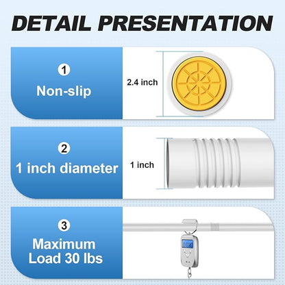 CorkLatta White Shower Curtain Rod 31 to 80 Inch,1 Inch Diameter Adjustable Spring Tension Stainless Steel Telescoping Rod,Easy Install,No Rust | Stainless Steel Tension Curtain Rod Non slip, No Drill Shower Rods for Bathroom,Easy Install