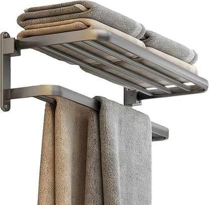 BOZWELL Bathroom Lavatory Towel Rack with Two Towel Bars,20-Inch Towel Shelf with Towel Bar,Towel Holder 1011-GR-50 (Modern Gray Finish)