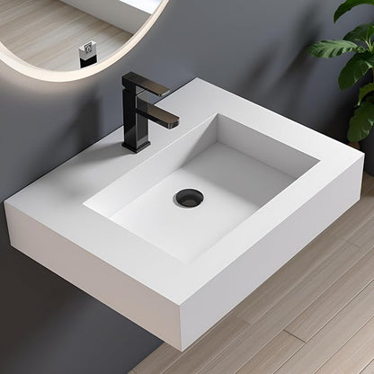 30 inch Wall Mount Floating Vanity with Sink | Bathroom Vessel Sink Rectangle Modern Stone Resin White Washing Sink Art Basin for Bathroom AFS140-750