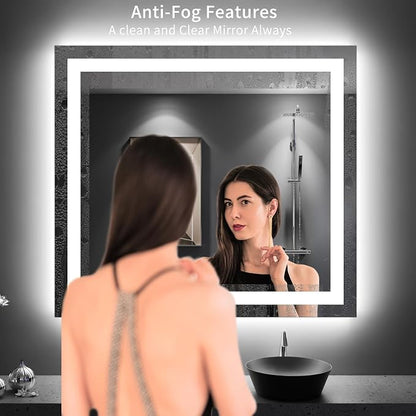 LOAAO 40"X36" LED Bathroom Mirror with Lights, UL Listed | Anti-Fog, Dimmable, 3 Color Temperature, Backlit + Front Lit, Memory Function, Tempered Glass