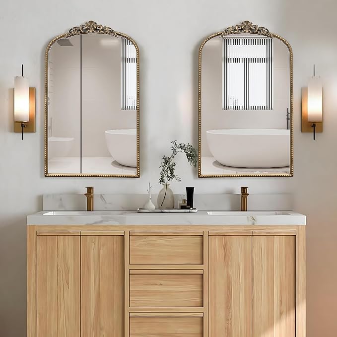 Micasso Bathroom Mirrors for Over Sink: 19"x31" Gold Vintage Arched Mirror | Traditional Ornate Baroque Decorative Antique Wall Mirror for Bedroom/Entryway/Hallway/Dresser/Vanity/Mantel/Nightstand