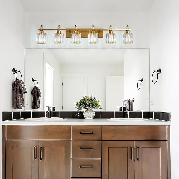 Bathroom Vanity Lights 6-Light Gold Modern Crystal Vanity Light Fixtures Over Mirror Crystal Bathroom Vanity Lighting Fixtures