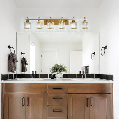 Bathroom Vanity Lights 6-Light Gold Modern Crystal Vanity Light Fixtures Over Mirror Crystal Bathroom Vanity Lighting Fixtures