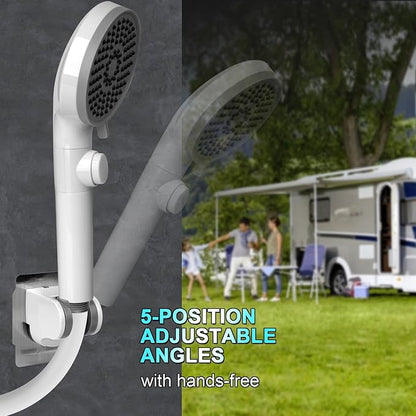 RV Shower Head with Hose, High Pressure 5 Mode Shower head Replacement, Showerheads for RV/Campers, Travel Trailer, Motorhome for Water Saving, Shower Head Holder and Hose, On Off Switch, White