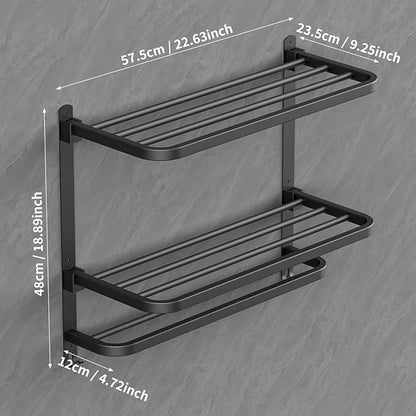 CAXIMSY 22.8Inch Towel Rack for Bathroom and Lavatory Towel Hanger with Wall Mount Towel Bars 304 Stainless Steel No Drill (Collapsible Black Towel Rack)