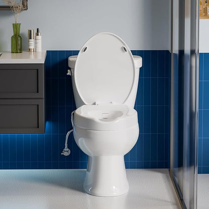 Raised Toilet Seat with Bidet Attachment,Elongated - Non-Electric Bidet with Dual Nozzles - Elevated Toilet Risers for Seniors & Limited Mobility - Easy Install & Clean