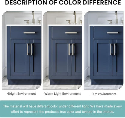 60-Inch Bathroom Vanity with Double Sinks W/ 4 Doors & 4 Drawers & 2 Flip Drawers, Navy Blue Vanity W/Brushed Nickel Handles