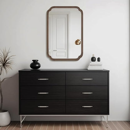 WallBeyond Wood Bathroom Mirror for Wall Mounted with Rounded Corner Wood Frame for Entryway, Living Room or Bedroom Home Decor Vertical or Horizontal Hanging [24" x 36" Walnut Color]