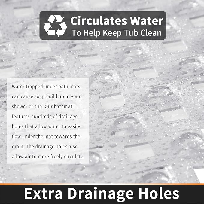 Yimobra Square Shower Mat Non Slip, Super Strong Suction Cups, 21"X21" Bath Tub Mat with Drain Holes, Machine Washable Fast Draining Bath Mats, Bathroom Essentials,Clear