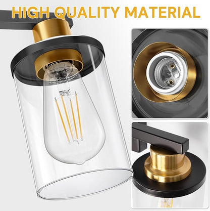 L LOHAS LED 2-Light Bathroom Vanity Light, Black and Gold | Clear Glass Shades; Black and Gold Bathroom Light Fixture; ETL Listed