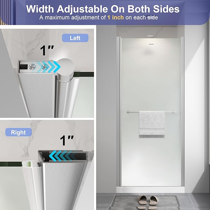 36"-38"W x 72"H Frameless Pivot Frosted Shower Door Brushed Nickel | 1/4"(6mm) SGCC Tempered Glass with Explosion-Proof Film &Nano Coating,Customizable Width