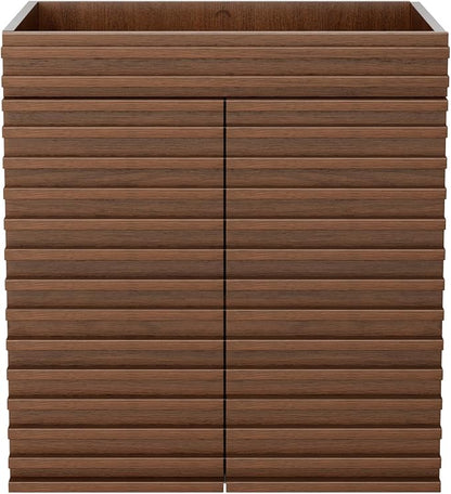 ROOMTEC 24" Bathroom Vanity, Mid-Century Wall Mounted Floating Cabinet with 2 Closing Doors, Wood Grain Texture, Walnut (Sink Basin Not Included)