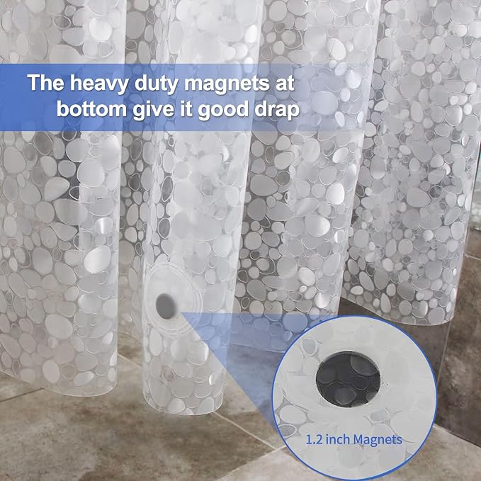 Shower Curtain Liner 76 inch Long, Waterproof Plastic Heavy Duty Shower Curtain with 3 Weighted Magnets, Pebble Pattern No Chemical Smell Shower Stall Curtain Liner, 72W x 76 L Inches