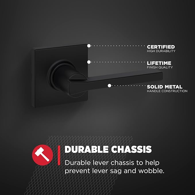 Kwikset Casey Interior Passage Door Handle 4 Pack, Lever for Closet and Hallway Doors, Reversible Non-Locking Handle Lever, Matte Black, with Microban Protection