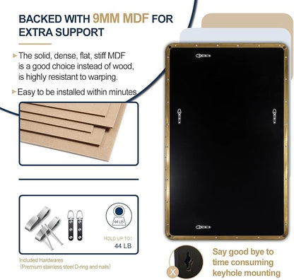 30"x48" Brass Gold Bathroom Mirror, Large Wall Mirror for Bathroom, Rounded Rectangle Mirror in Premium Stainless Steel Metal Frame Hangs Horizontal Or Vertical (Brushed Gold)