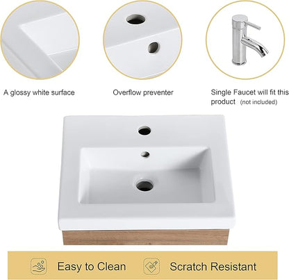 Malwee 18" Floating Bathroom Vanity with Sink, 18 Inch Single Sink Wall Mounted Bathroom Vanity, with 1 Door and White Ceramic Basin top, Modern Bath Wall-hung Storage Cabinet for Small Space(017-18)