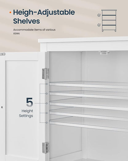 SONGMICS HOME Freestanding Storage Cabinet, Floor Cabinet with Elevated Legs, Metal Handles, for Living Room, Kitchen, Bathroom, White