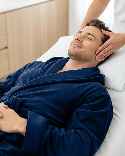 NY Threads Mens Robe with Hood, Luxury Plush Fleece Hooded Mens Bathrobe, Spa Bath Robe for Men
