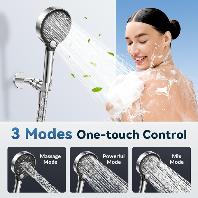 Filtered Shower Head with Handheld, High Pressure Shower Head with Filters, 3 Modes Water Softener Shower Head with Detachable Filters, Reduce Dryness on Skin and Hair, Premium Chrome