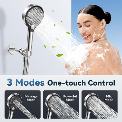 Filtered Shower Head with Handheld, High Pressure Shower Head with Filters, 3 Modes Water Softener Shower Head with Detachable Filters, Reduce Dryness on Skin and Hair, Premium Chrome