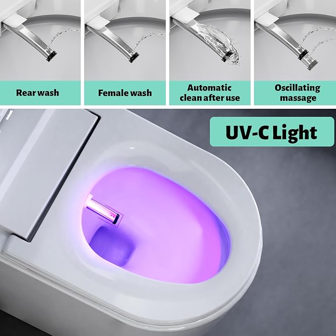 Smart Toilet with Bidet Built in, Dual Flush, Foam Shield, Manual Lid | Night Light, Heated Seat, Foot Sensor Flush, UV Self Clean, Instant Warm Water, Tankless Elongated Toilet, ADA for Bathroom