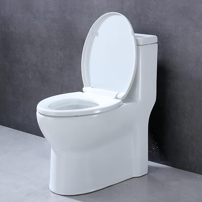 CYRRET Toilet Seat Round with Lid, Slow Close, Easy to Install and Clean, Durable Plastic, White, Replacement Toilet Seats, Fits Standard Round Toilets Bowl