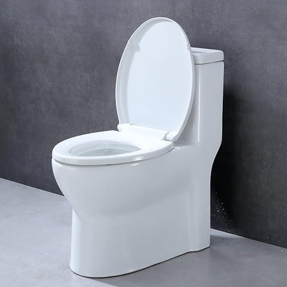 CYRRET Toilet Seat Round with Lid, Slow Close, Easy to Install and Clean, Durable Plastic, White, Replacement Toilet Seats, Fits Standard Round Toilets Bowl