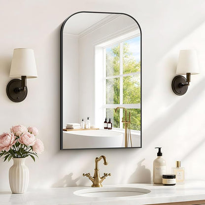 YIROMAN Bathroom Mirrors for Over Sink,18"x30" Black Bathroom Vanity Mirror | Thin Brushed Aluminum Frame,HD tempered glass, Rectangular,Rounded & Right-angle Corners,Sink,Entryway,Bedroom