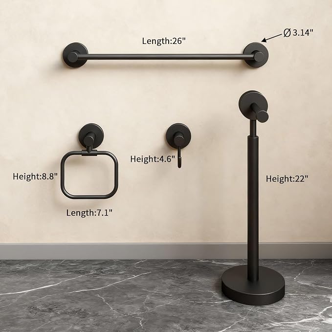4-Piece Bathroom Set with Privot Toilet Paper Holder | All-in-One Wall Mounted Hardware Combo, Matte Black