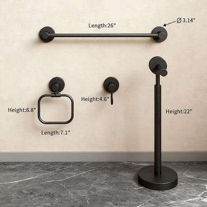 4-Piece Bathroom Set with Privot Toilet Paper Holder | All-in-One Wall Mounted Hardware Combo, Matte Black