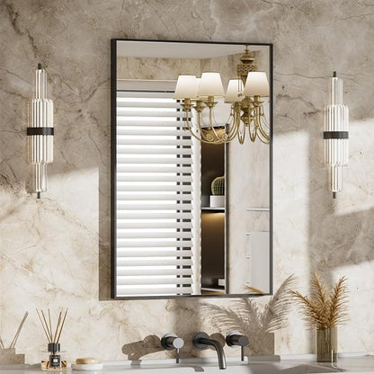 MZON 20" x 30" Matte Black Bathroom Vanity Mirror, Mirror for Over Sink | Aluminum Alloy Frame, Clear Reflection, Rust-Resistant, Vertical or Horizontal, Wall Mount, Bedroom and Entryway