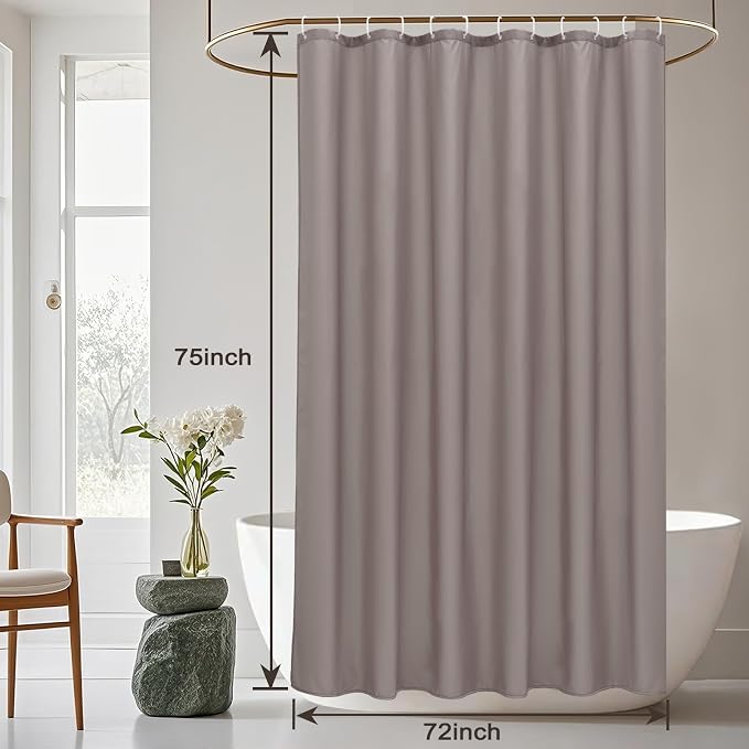 AooHome Shower Curtain Liner, Fabric Bathroom Curtain with Hooks for Hotel, Weighted Hem, Water Repellent, Chocolate, 72 x 75 Inch