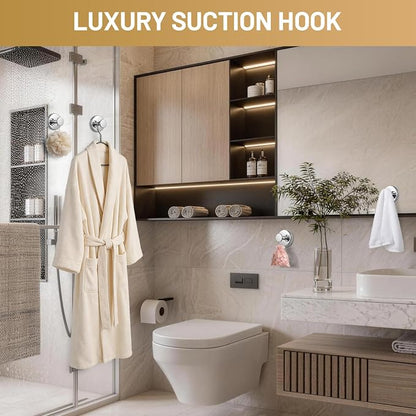 Suction Cup Hooks for Shower No-Drill Bathroom Hooks for Towels, Robes, Loofah Mountable on Bathroom Walls, Kitchen, Glass, Mirrors, Tile and Smooth,Non-Porous Surfaces (4, Chrome Polished)