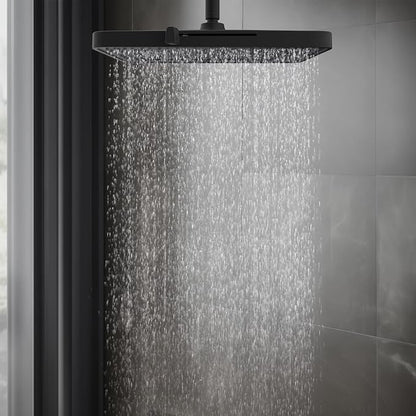 Hibbent cUPC Certified 5 Spray Modes Shower Head, 13'' High Pressure Large Rainfall Shower Head, High Flow Waterfall Bathroom Fixed Showerheads, Adjustable Swivel Ball Joint, Matte Black