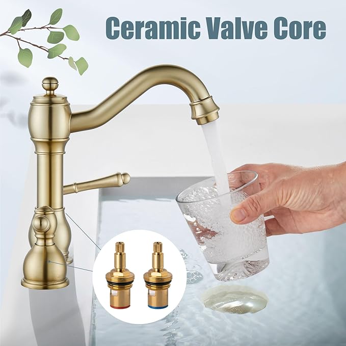 Aolemi 8 Inch Widespread Bathroom Sink Faucet 3 Hole Deck Mount Vanity Basin Mixer Tap with Pop Up Drain Assembly Brushed Gold Double Lever Handle