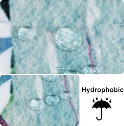3 in 1 Shower Curtain Set, Watercolor Eucalyptus, Blue | Polyester Bath Curtain with Magnetic PEVA Liner and 12 Double Sided Stainless Steel Hooks 72x72 Inches