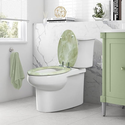 Angel Shield Marble Toilet Seat Durable Molded Wood with Quiet Close, Easy Clean, Quick-Release Hinges Elongated Toilet Seat (Elongated, Green Marble)