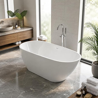 Garvee 67" Deep Soaking Bathtub, Non-Slip Acrylic Tub with Chrome Drain, cUPC Certified, Ergonomic Modern Bath for Bathrooms, Easy-Install, White Pearl