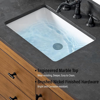 Vanity Art 48 inch Bathroom Vanity with Single Sink, Modern Wood Bath Vanity with Black Carrara Marble Top, Vanity Cabinet with Doors， Removable Shelf, Solid Wood, Ceramic Sink, Tan, VA7048B