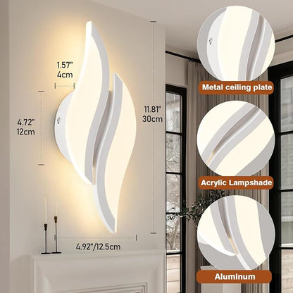 CANEOE Modern LED Wall Sconce 3000K White Indoor Wall Light Fixtures Acrylic Wall Sconce Lighting for Living Room Bedroom Bedside Bathroom Hallway Stairway Wall Lamp (White, 1 Pack,3000K)