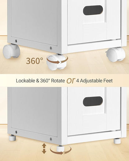 Bathroom Storage Cabinet - Toilet Paper Storage Cabinet, Small Toilet Paper Holder with 4 Wheels, Bathroom Organizer with Adjustable Shelf, for Small Spaces, White BC04613W