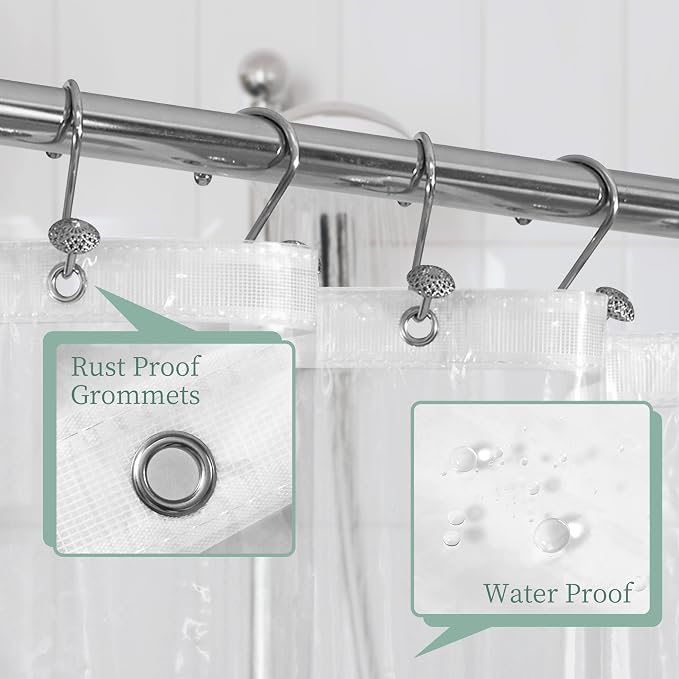 Mrs Awesome 72x80 Long Shower Curtain Liner Clear | 3 Bottom Magnets,12 Rustproof Grommets,Water Proof Lightweight PEVA,72W x 80H for Bathroom Long Size