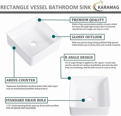 Vessel Sink Rectangular 12 Inch Bathroom Sink Square Small Sinks 11.8"x11.8" Modern Above Counter Porcelain Ceramic Vessel Vanity Sink Art Basin