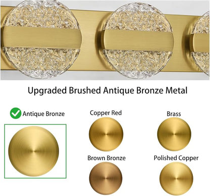 Luxury Brushed Gold Bathroom Vanity Light with High CRI 90+ LED for True Colors, 20W 6000K Cool White Modern Bathroom Lights Fixture Over Mirror for Makeup & Shaving