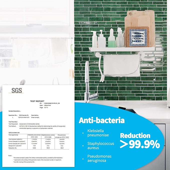 Art3d Marble Design Peel and Stick Backsplash, 10-Sheet, 12 x 12 in, Green | Lightweight, Self Adhesive, Moisture Resistant, Easy to DIY, Modern Style, for Kitchen, Bedroom, Ideal for New Home Buyers