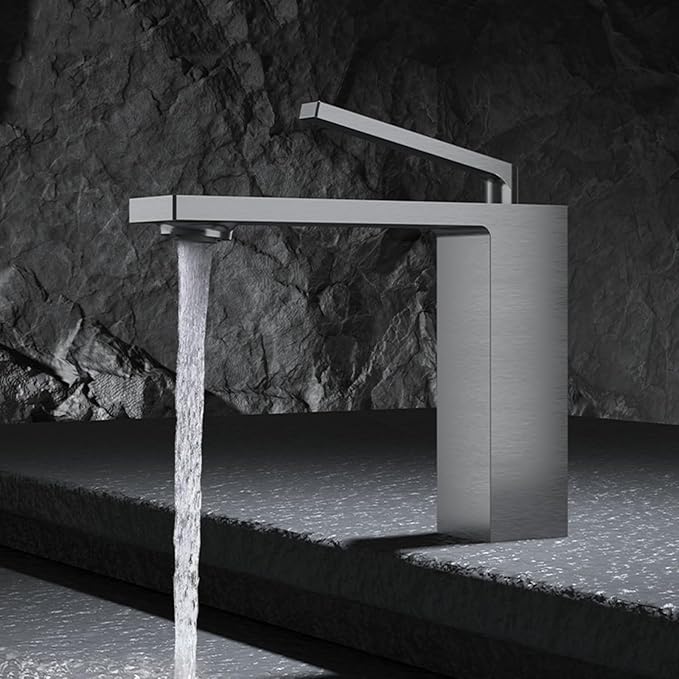 BiaoTeng Bathroom Faucet 1 Hole Single Handle Hot and Cold Brass Bathroom Sink Faucets Grey