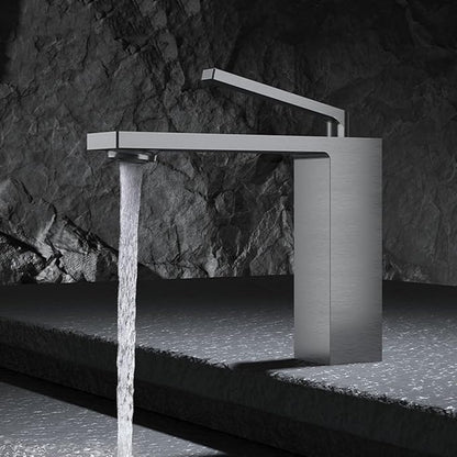 BiaoTeng Bathroom Faucet 1 Hole Single Handle Hot and Cold Brass Bathroom Sink Faucets Grey