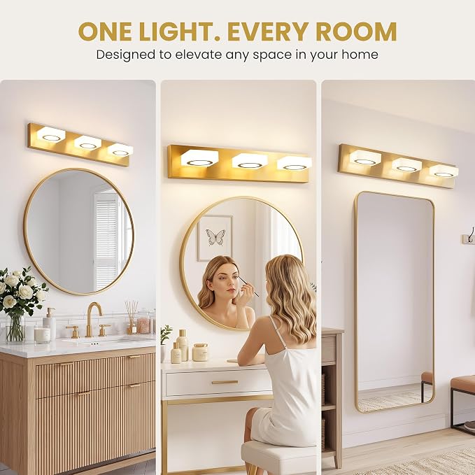 Bathroom Vanity Light, 3-Light 24 Inch Brushed Gold 5CCT 2700-6500K LED Bathroom Light Fixtures Over Mirror, Vanity Lighting Modern Bath Wall Sconce for Mirror Bedroom Living Room