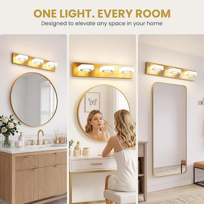Bathroom Vanity Light, 3-Light 24 Inch Brushed Gold 5CCT 2700-6500K LED Bathroom Light Fixtures Over Mirror, Vanity Lighting Modern Bath Wall Sconce for Mirror Bedroom Living Room